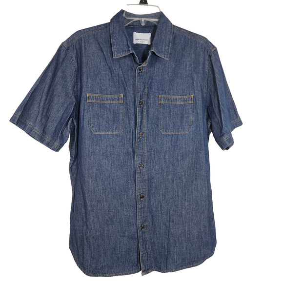 Paperdenim & Cloth Shirt Mens Large Blue Button Down Short Sleeve Denim Pockets - Picture 1 of 11